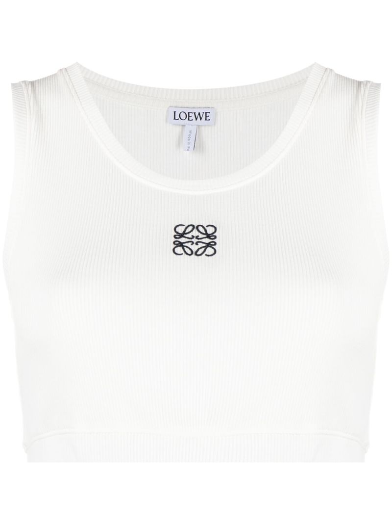 White Anagram Cropped Tank Top