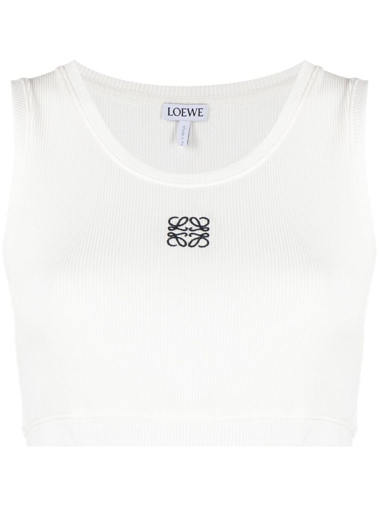 White Anagram Cropped Tank Top