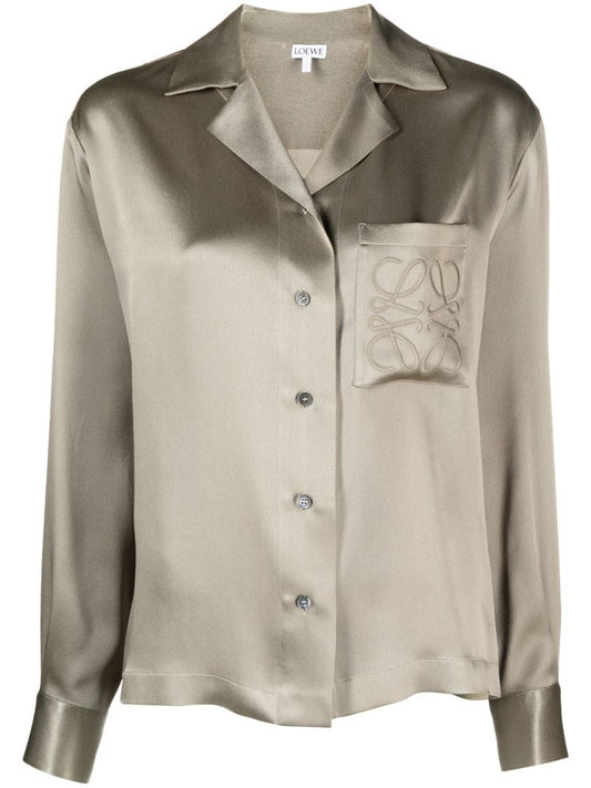Green Anagram-embroidered Silk Shirt