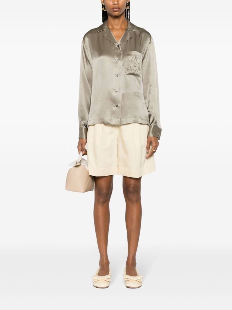 Green Anagram-embroidered Silk Shirt