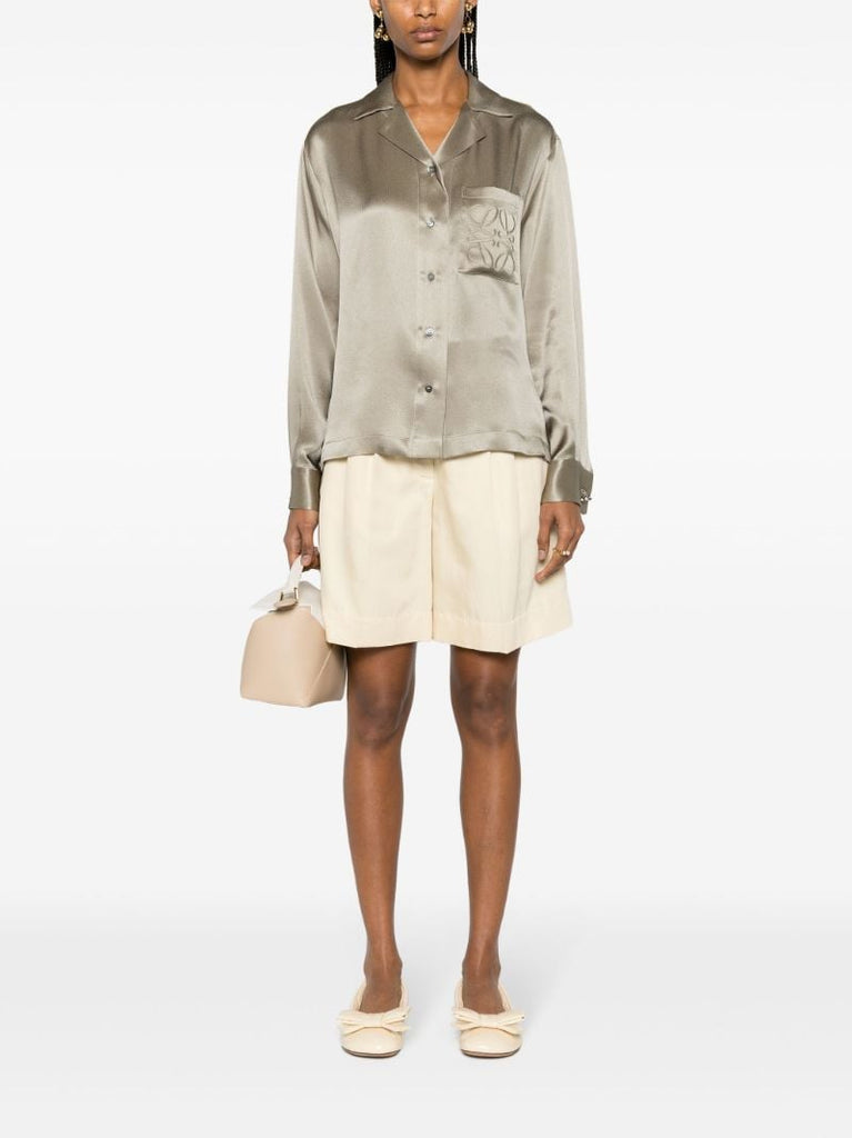 Green Anagram-embroidered Silk Shirt