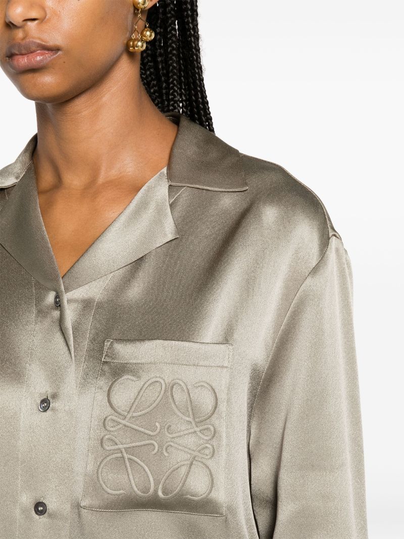 Green Anagram-embroidered Silk Shirt