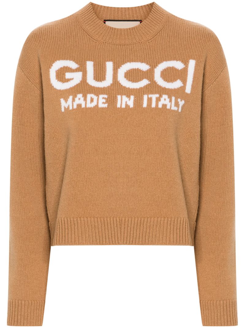 Brown Logo-intarsia Wool Jumper