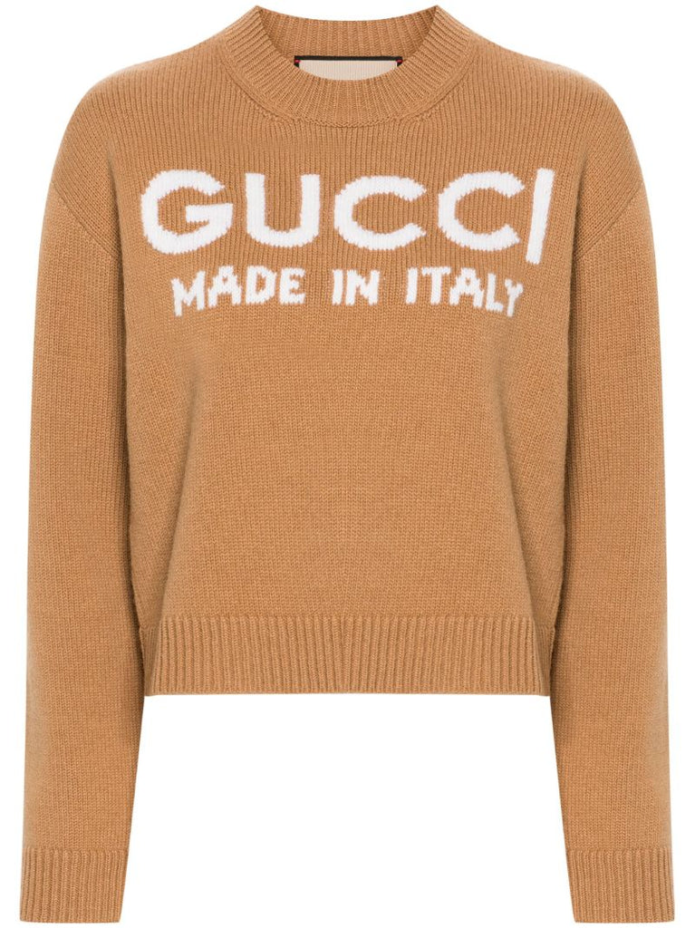 Brown Logo-intarsia Wool Jumper