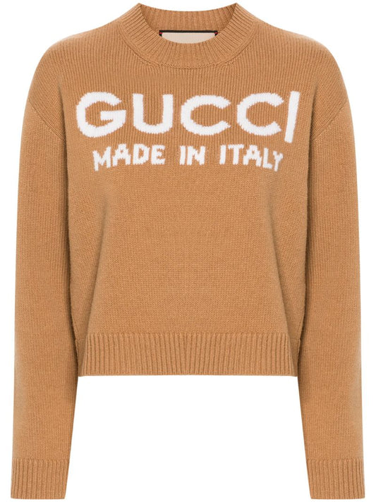 Brown Logo-intarsia Wool Jumper