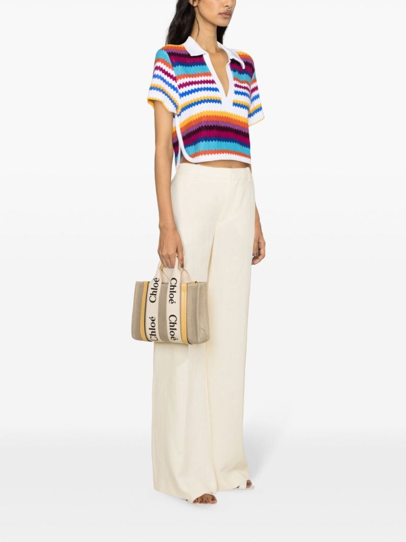 White Zigzag Cropped Polo Top