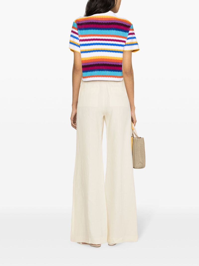 White Zigzag Cropped Polo Top