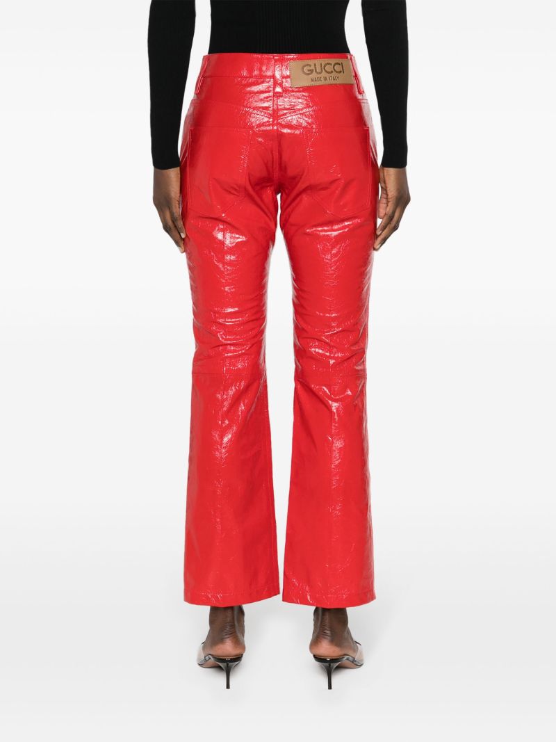 Red Bootcut Leather Trousers