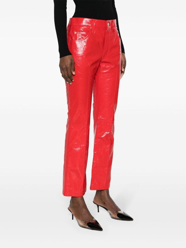Red Bootcut Leather Trousers