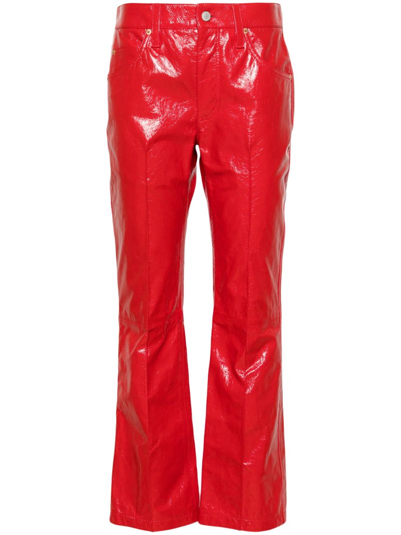 Red Bootcut Leather Trousers