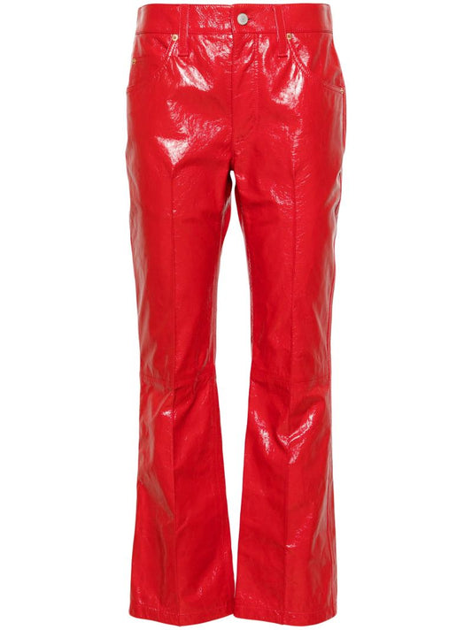 Red Bootcut Leather Trousers