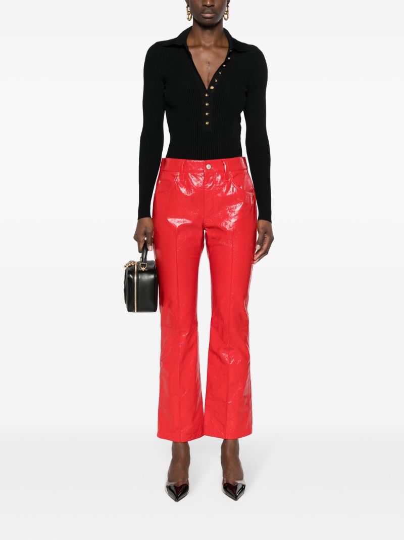 Red Bootcut Leather Trousers