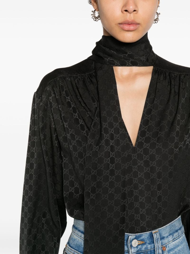 Black Gg-jacquard Satin Shirt