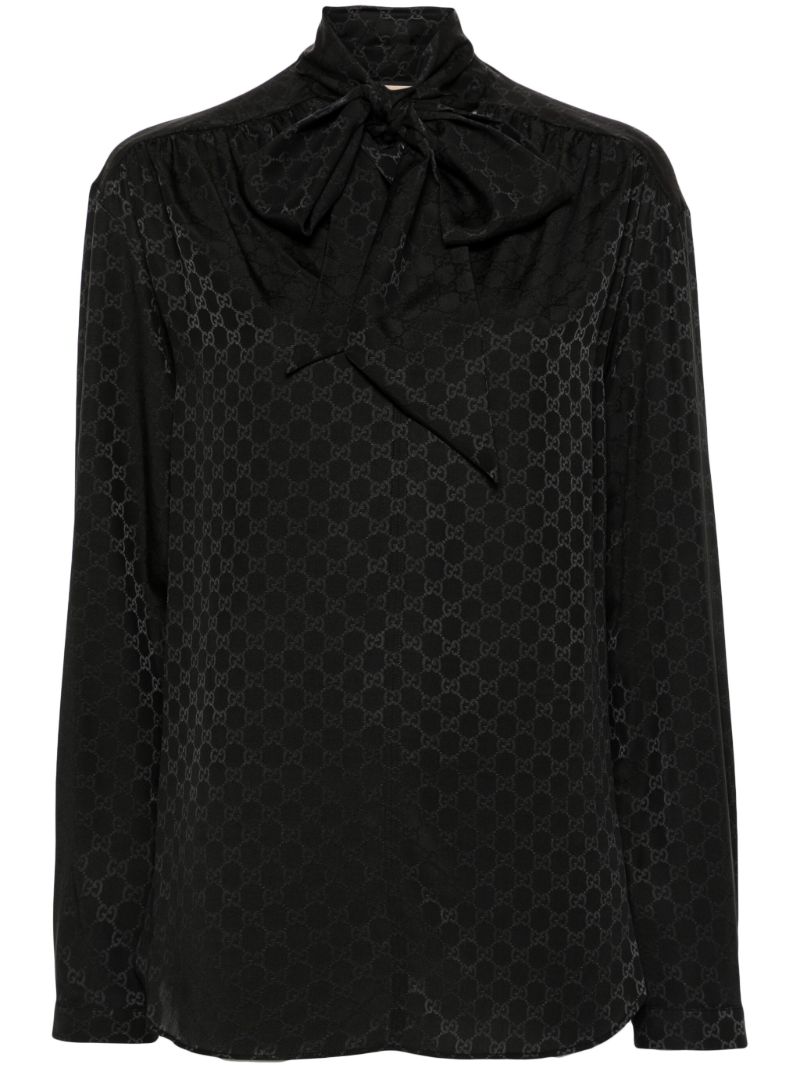Black Gg-jacquard Satin Shirt