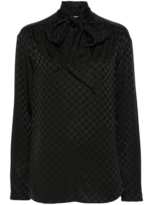 Black Gg-jacquard Satin Shirt