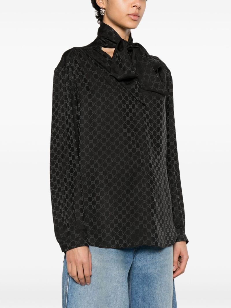 Black Gg-jacquard Satin Shirt