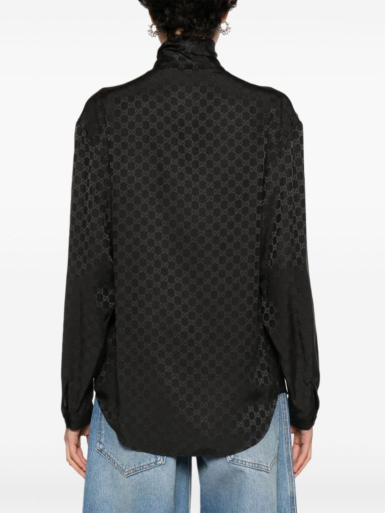 Black Gg-jacquard Satin Shirt