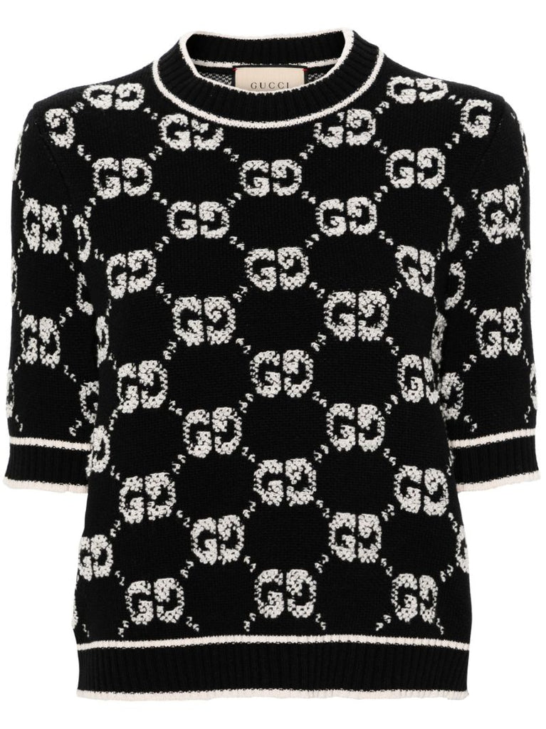 Black Gg-jacquard Wool Jumper