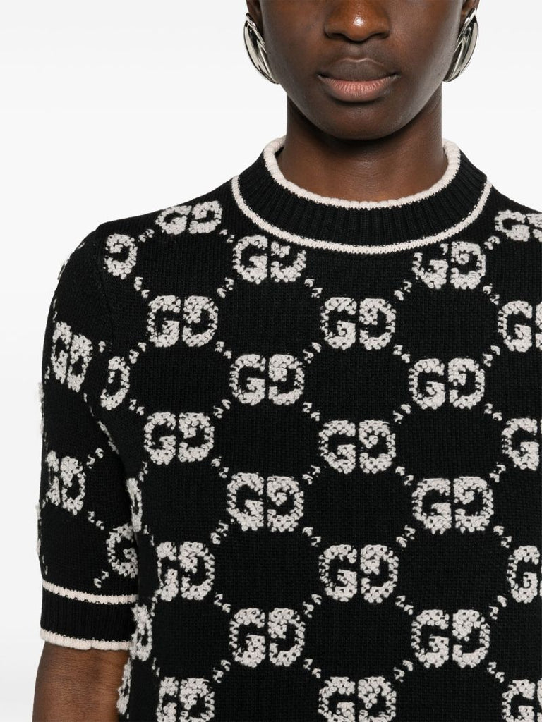 Black Gg-jacquard Wool Jumper
