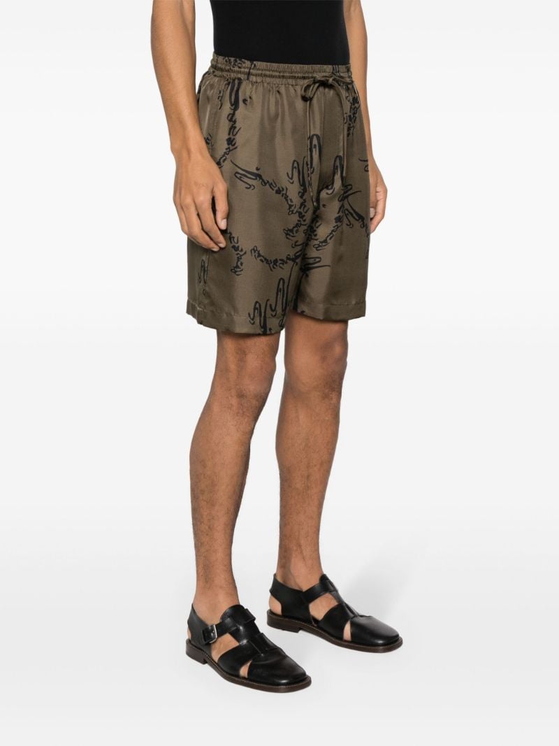 Green Abstract-print Silk Shorts