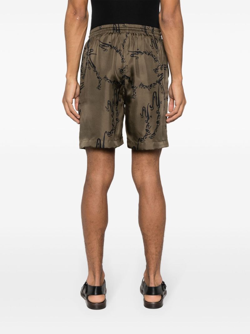 Green Abstract-print Silk Shorts