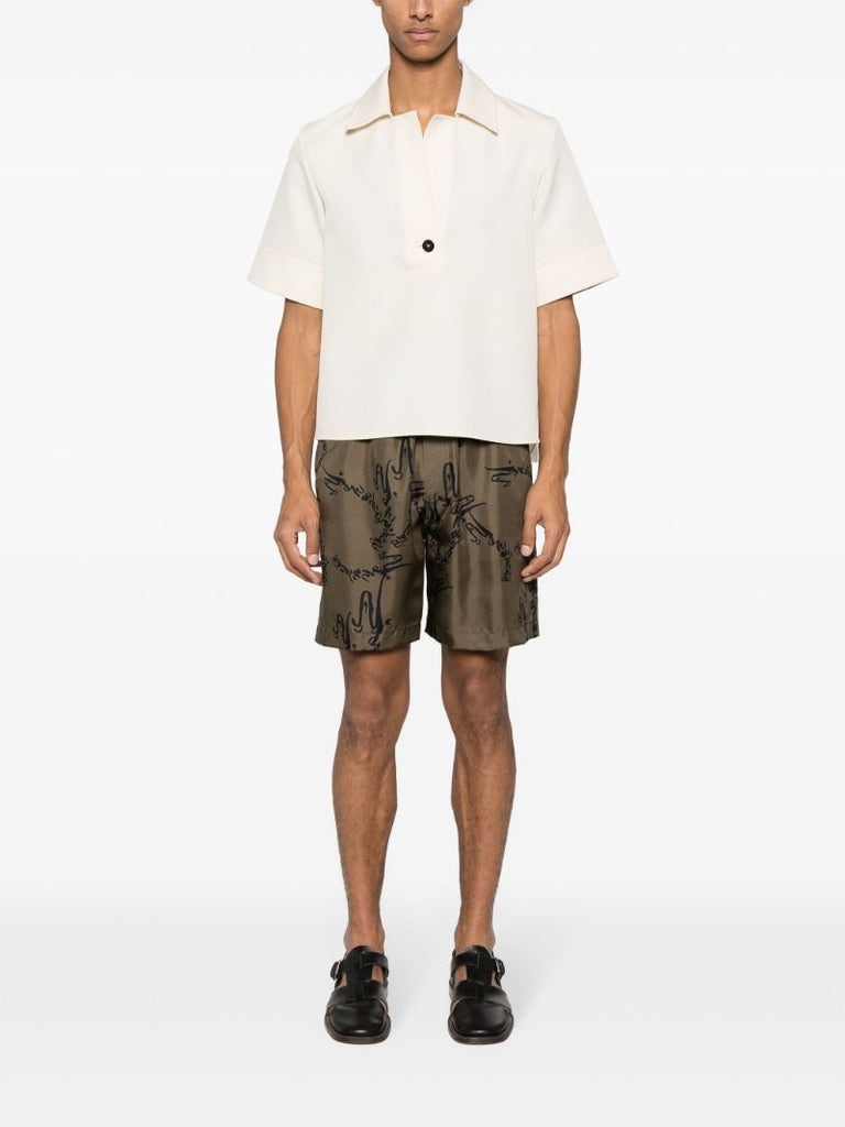Green Abstract-print Silk Shorts