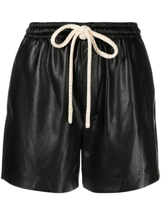 Black Faux-leather Drawstring Shorts
