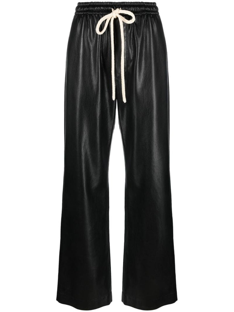 Black Gisela Faux Leather Track Pants