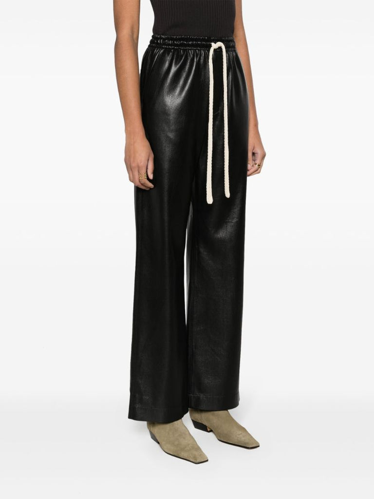 Black Gisela Faux Leather Track Pants