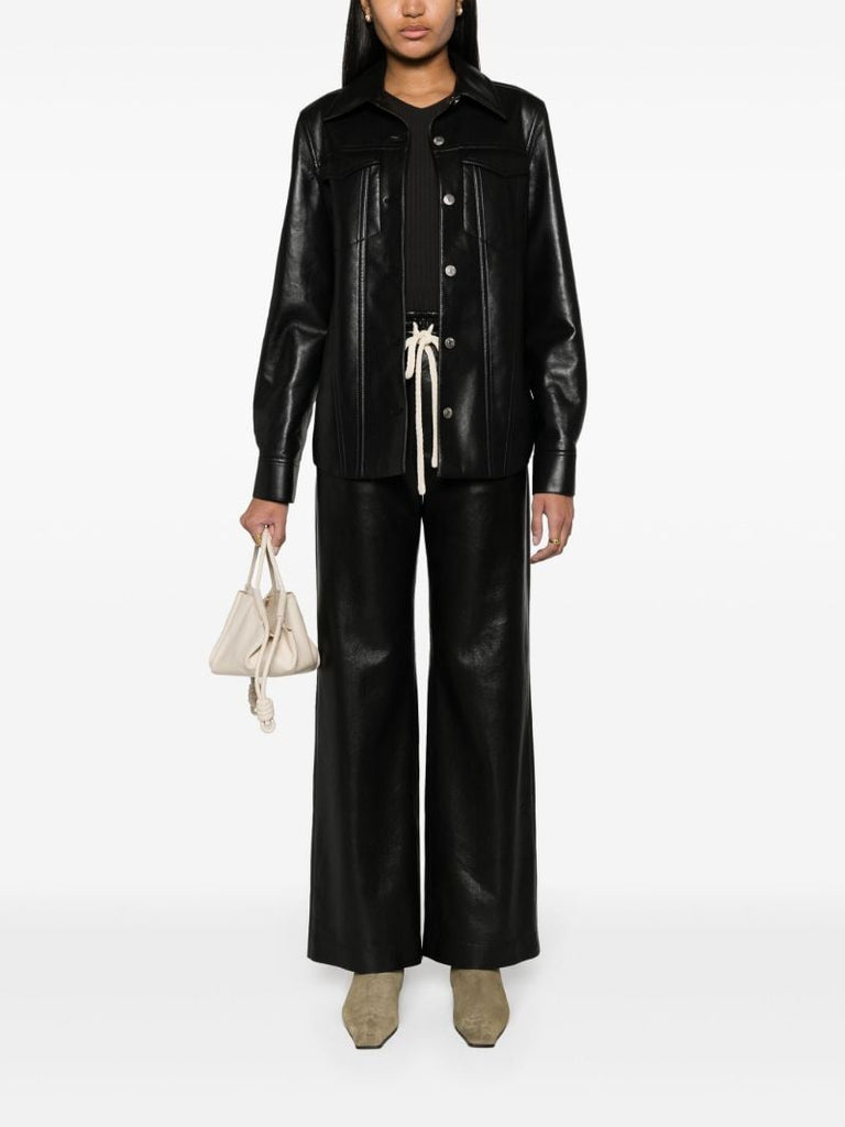 Black Gisela Faux Leather Track Pants