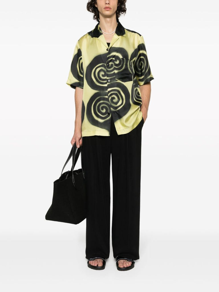 Yellow Graphic-print Silk Shirt