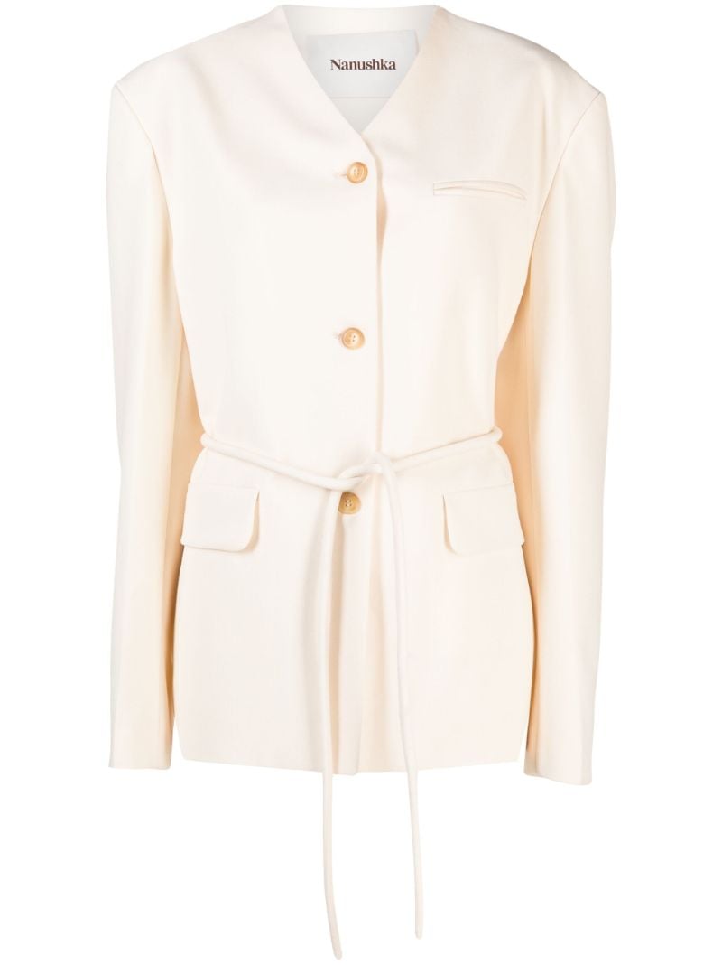 White Fem Belted Blazer