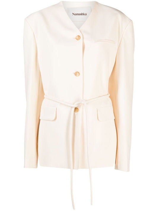White Fem Belted Blazer