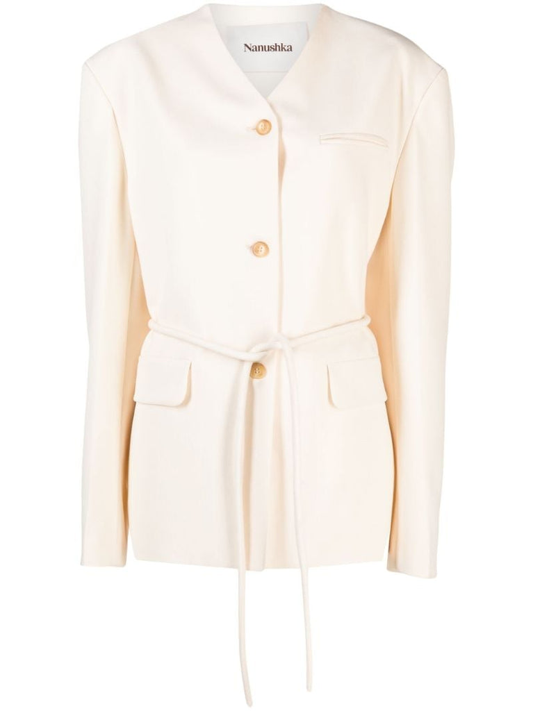 White Fem Belted Blazer