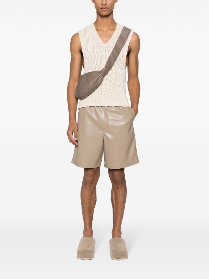 Neutral Elasticated-waist Faux-leather Shorts