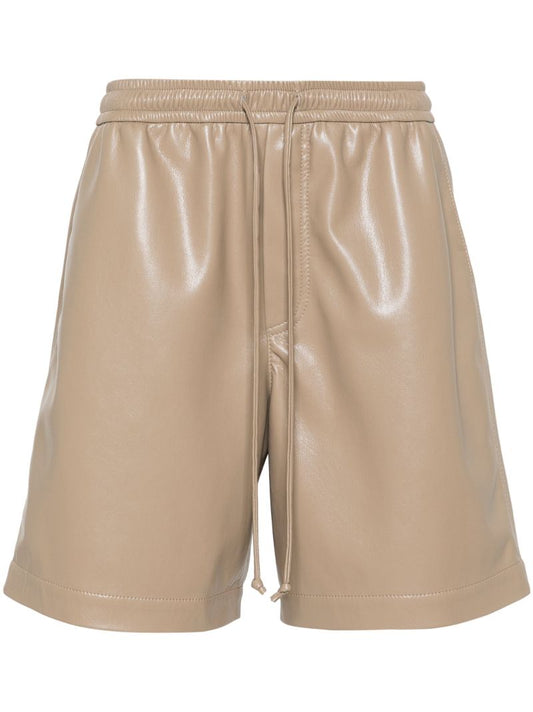 Neutral Elasticated-waist Faux-leather Shorts