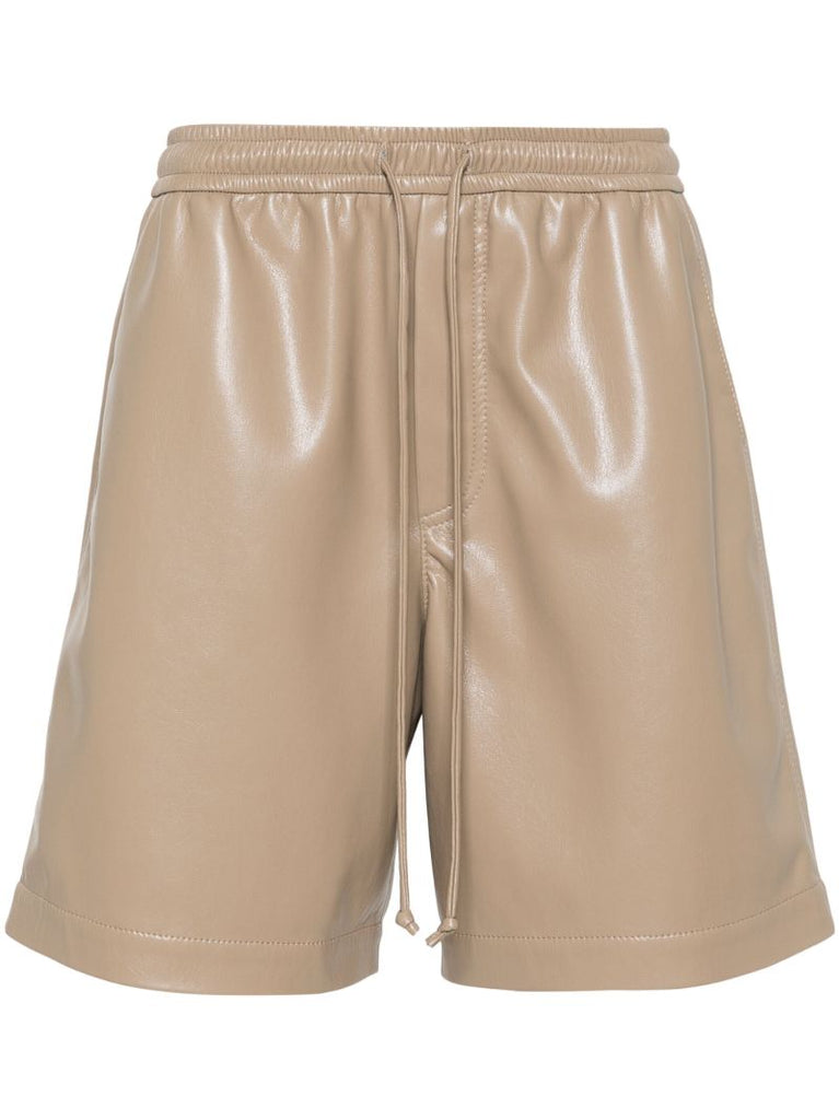 Neutral Elasticated-waist Faux-leather Shorts