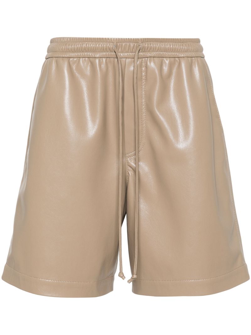 Neutral Elasticated-waist Faux-leather Shorts