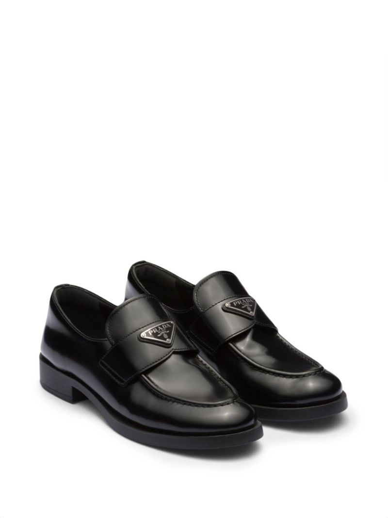 Black Triangle Logo Leather Loafers