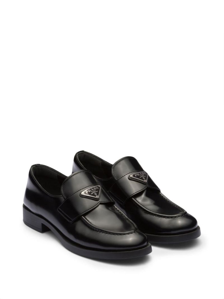 Black Triangle Logo Leather Loafers