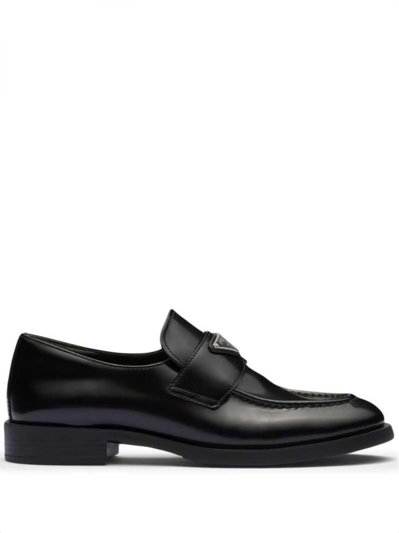 Black Triangle Logo Leather Loafers