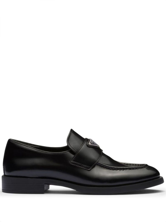 Black Triangle Logo Leather Loafers