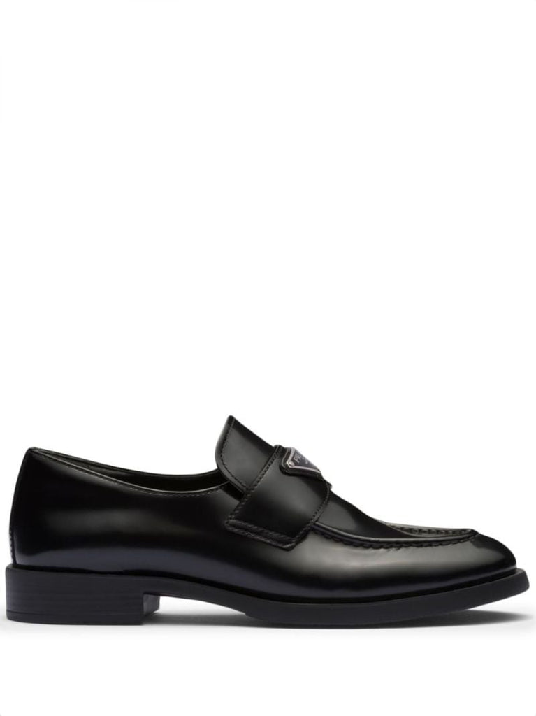 Black Triangle Logo Leather Loafers