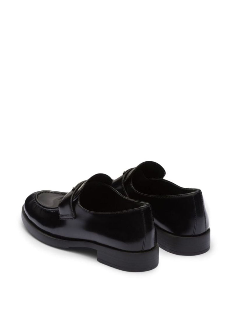 Black Triangle Logo Leather Loafers