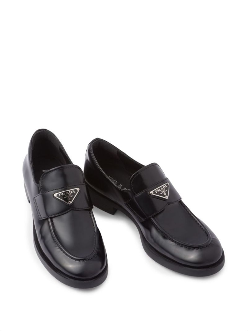 Black Triangle Logo Leather Loafers
