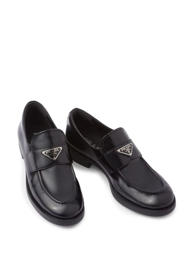 Black Triangle Logo Leather Loafers