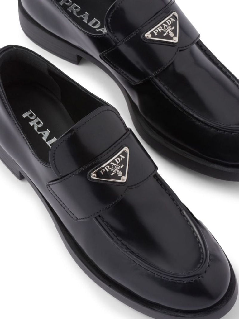 Black Triangle Logo Leather Loafers