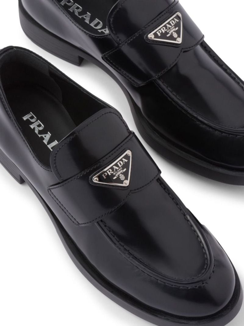 Black Triangle Logo Leather Loafers