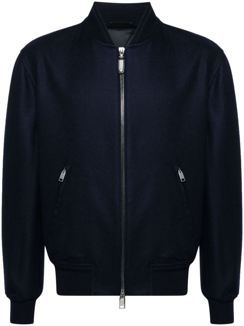 Blue Zip-up Wool Bomber Jacket