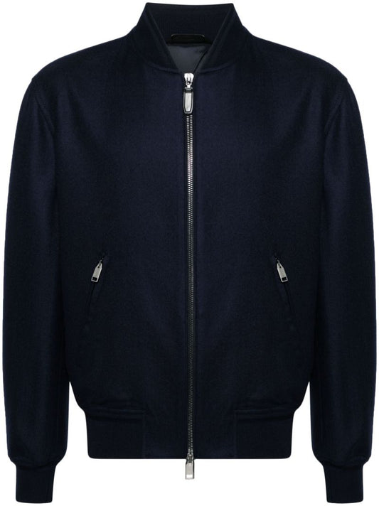 Blue Zip-up Wool Bomber Jacket